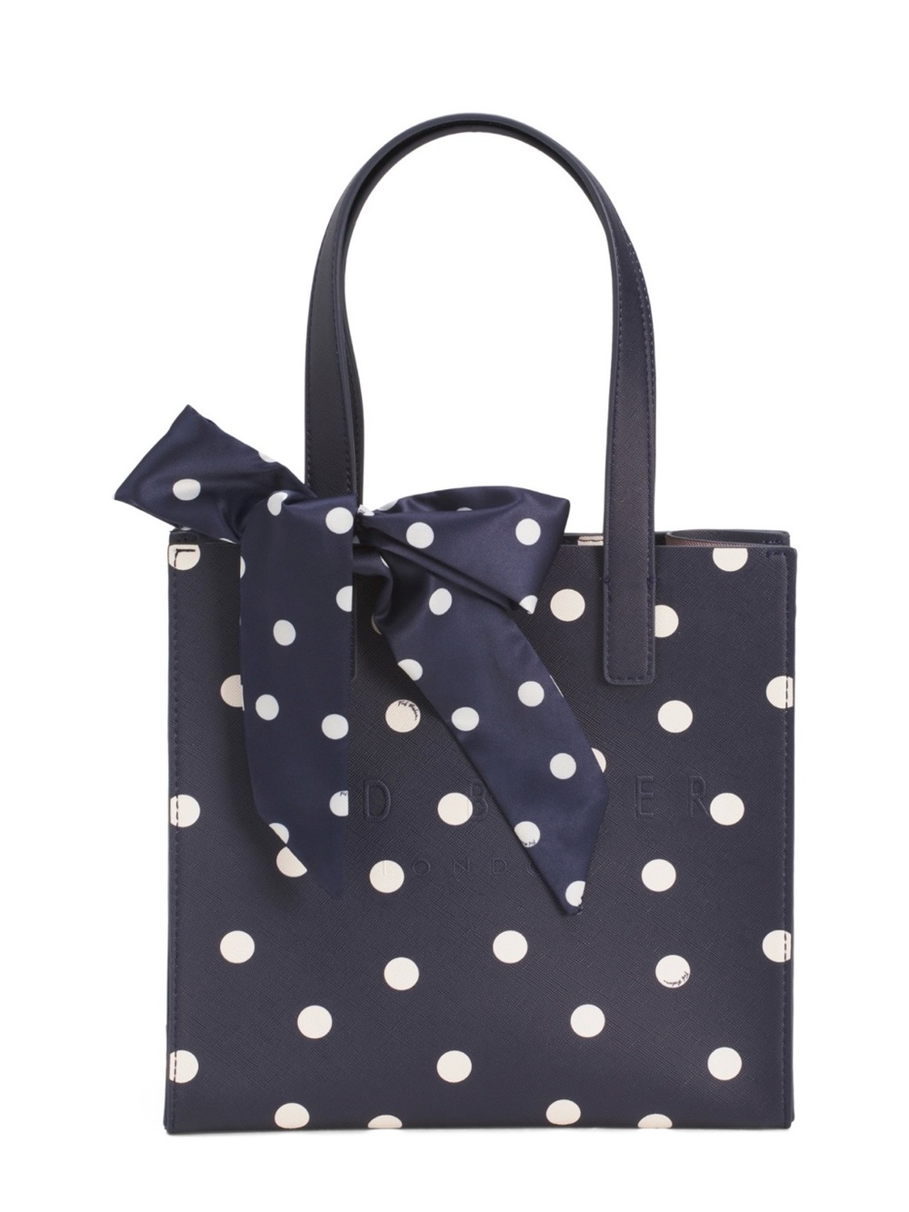 TED BAKER London Season Small Icon Faux leather Tote Bag Polka dot Navy w/bow